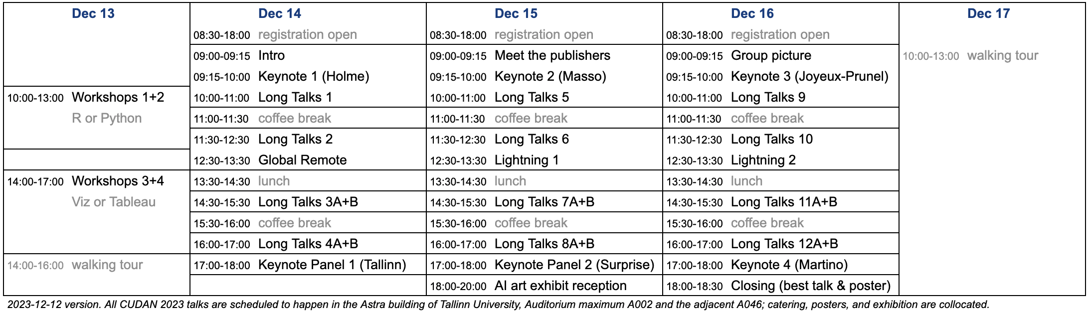 CUDAN 2023 Conference schedule (image)